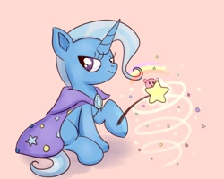 Size: 2000x1600 | Tagged: safe, artist:nedemai, imported from derpibooru, trixie, pony, unicorn, atg 2022, brooch, cape, clothes, cute, female, hoof hold, jewelry, kirby, kirby (series), magic, magic wand, mare, newbie artist training grounds, smiling, smug, stars, trixie's brooch, trixie's cape