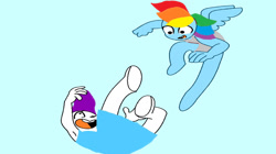 Size: 1280x717 | Tagged: safe, artist:disneyponyfan, imported from derpibooru, rainbow dash, rarity, human, season 1, sonic rainboom (episode), base used, clothes, cute, dashabetes, dress, falling, female, g4, human female, humanized, ms paint, multicolored hair, purple hair, raribetes, rescue, sky, wings