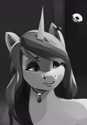 Size: 2868x4096 | Tagged: safe, artist:poxy_boxy, imported from derpibooru, izzy moonbow, pony, unicorn, g5, goth, goth izzy, grayscale, monochrome, solo