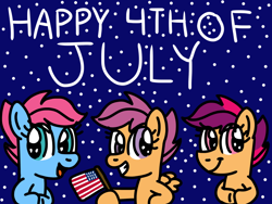 Size: 1024x768 | Tagged: safe, artist:danielthebrony57, imported from derpibooru, baby cuddles, scootaloo, scootaloo (g3), earth pony, pegasus, pony, 4th of july, american flag, baby, baby cuddles being a tomboy, baby pony, clapping, cuddlebetes, cute, cutealoo, eye clipping through hair, female, filly, flag, foal, g1, g1 to g4, g3, g3 cutealoo, g3 to g4, g4, generation leap, generational ponidox, generations, grin, holiday, night, open mouth, open smile, smiling, stars, tomboy, trio, united states