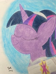 Size: 3024x4032 | Tagged: safe, artist:opti, imported from derpibooru, twilight sparkle, alicorn, atg 2022, clothes, coronation dress, dress, happy, newbie artist training grounds, proud, solo, traditional art, twilight sparkle (alicorn)