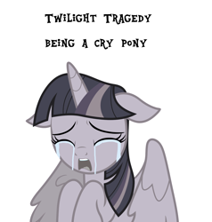 Size: 2998x3147 | Tagged: safe, anonymous artist, artist:wardex101, imported from derpibooru, twilight sparkle, alicorn, pony, starlight the hypnotist, spoiler:interseason shorts, crying, discorded, discorded twilight, eyes closed, female, floppy ears, high res, horn, mare, open mouth, sad, simple background, sitting, sobbing, solo, twilight sparkle (alicorn), twilight tragedy, white background, wings