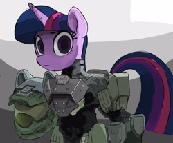 Size: 3840x3183 | Tagged: safe, artist:_ton618_, imported from derpibooru, twilight sparkle, pony, unicorn, armor, female, frown, halo (series), helmet, looking at you, mare, power armor, solo, spartan, spartan armor, unicorn twilight, wip