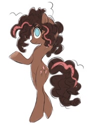 Size: 585x827 | Tagged: safe, alternate version, artist:tikovka_pumpkin, imported from derpibooru, pinkie pie, semi-anthro, afro, alternate color palette, alternate design, bipedal, blue eyes, brown fur, brown hair, solo, standing