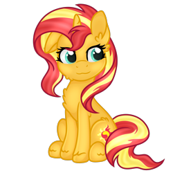 Size: 3200x3200 | Tagged: safe, alternate version, artist:violight0803, imported from derpibooru, sunset shimmer, pony, unicorn, equestria girls, cheek fluff, chest fluff, ear fluff, female, high res, mare, simple background, sitting, solo, transparent background