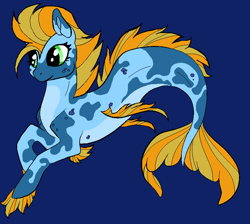 Size: 772x692 | Tagged: safe, artist:slenderlyn12, imported from derpibooru, oc, oc only, hybrid, merpony, seapony (g4), base used, blue background, dorsal fin, fins, fish tail, green eyes, ocean, orange mane, simple background, solo, swimming, tail, underwater, water