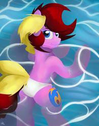 Size: 2000x2560 | Tagged: safe, artist:stec-corduroyroad, derpibooru exclusive, imported from derpibooru, oc, oc:corduroy road, earth pony, pony, butt, clothes, looking at you, male, panties, plot, speedo, stallion, summer, swimming, underwear, water