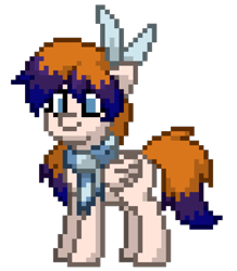 Size: 807x927 | Tagged: safe, imported from derpibooru, oc, oc:moon tangerine, pegasus, pony, pony town, bow, clothes, female, hair bow, mare, orange hair, red hair, scarf, simple background, striped scarf, three toned mane, transparent background