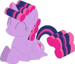 Size: 2647x2265 | Tagged: safe, artist:porygon2z, imported from derpibooru, twilight sparkle, pony, unicorn, look before you sleep, eyes closed, hair curlers, happy, simple background, solo, transparent background, twilight sparkle is best facemaker, unicorn twilight