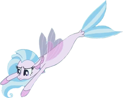 Size: 1133x907 | Tagged: safe, artist:homersimpson1983, edit, edited screencap, imported from derpibooru, screencap, silverstream, seapony (g4), non-compete clause, background removed, blue mane, clothes, female, fin wings, fins, fish tail, flowing tail, looking down, not a vector, purple eyes, seapony silverstream, see-through, simple background, solo, swimming, tail, transparent background, wings