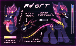 Size: 4212x2558 | Tagged: safe, artist:argigen, imported from derpibooru, oc, pony, adoptable, cyberpunk, mask, neon, open mouth