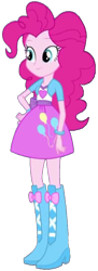 Size: 640x1753 | Tagged: safe, artist:rupahrusyaidi, edit, edited screencap, imported from derpibooru, screencap, pinkie pie, human, equestria girls, background removed, boots, clothes, hand on hip, high heel boots, jacket, shirt, shoes, simple background, skirt, solo, transparent background, vest