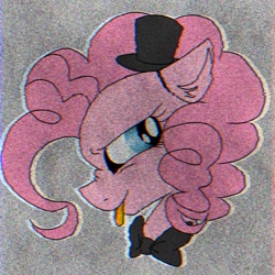 Size: 768x768 | Tagged: safe, artist:namaenonaipony, imported from derpibooru, pinkie pie, earth pony, pony, robot, robot pony, animatronic, bowtie, bust, female, five nights at freddy's, five nights at pinkie's, gynoid, hat, mare, portrait, profile, solo, tongue out, top hat