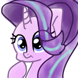 Size: 768x768 | Tagged: safe, artist:namaenonaipony, imported from derpibooru, starlight glimmer, pony, unicorn, bust, eye clipping through hair, female, frown, horn, mare, raised hoof, simple background, solo, white background
