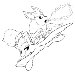 Size: 1500x1500 | Tagged: safe, artist:tsitra360, imported from derpibooru, spitfire, flareon, pegasus, pony, flying, lineart, pokémon