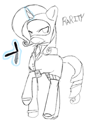 Size: 628x805 | Tagged: artist needed, safe, imported from derpibooru, rarity, pony, unicorn, female, knife, magic, mare, rarispy, solo, spy, team fortress 2