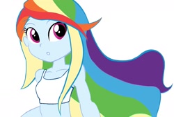 Size: 1689x1143 | Tagged: safe, artist:rajaie, imported from derpibooru, rainbow dash, human, equestria girls, clothes, female, long hair, simple background, solo, tanktop, white background