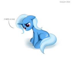 Size: 3096x2448 | Tagged: safe, artist:vinilyart, imported from derpibooru, trixie, pony, unicorn, bronybait, cute, diatrixes, floppy ears, head down, hug request, sad, sadorable, simple background, sitting, the sad and depresive trixie, upset, white background