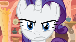Size: 1920x1080 | Tagged: safe, imported from derpibooru, screencap, rarity, pony, unicorn, look before you sleep, season 1, 1080p, angry, bust, female, front view, frown, glare, golden oaks library, it is on, looking at someone, looking at you, mare, rarity is not amused, solo, stare, stare down, unamused