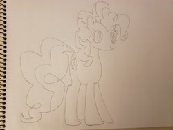 Size: 4032x3024 | Tagged: safe, imported from derpibooru, pinkie pie, earth pony, pony, female, mare, monochrome, solo, traditional art