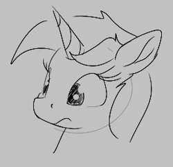 Size: 265x256 | Tagged: safe, lyra heartstrings, pony, unicorn, aggie.io, female, frown, lowres, mare, monochrome, simple background