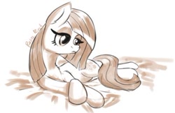 Size: 400x259 | Tagged: safe, oc, oc:rosie rock, earth pony, pony, bootleg, female, lowres, lying down, mare, monochrome