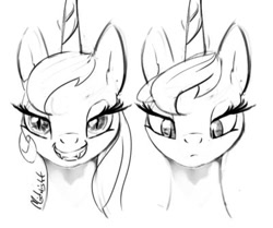 Size: 400x335 | Tagged: safe, oc, oc only, oc:midnight, alicorn, pony, bootleg, fangs, female, lowres, mare, monochrome