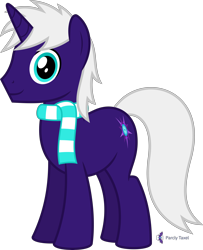 Size: 4000x4928 | Tagged: safe, artist:parclytaxel, imported from derpibooru, oc, oc only, oc:night blaze gala, pony, unicorn, .svg available, 2023 community collab, absurd resolution, clothes, commission, looking at you, male, scarf, simple background, smiling, solo, stallion, striped scarf, transparent background, vector