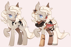 Size: 1280x850 | Tagged: safe, artist:dammmnation, imported from derpibooru, oc, oc only, bat pony, pony, amputee, artificial wings, augmented, bat pony oc, bat wings, duo, female, mare, monocle, prosthetic limb, prosthetic wing, prosthetics, simple background, slit pupils, smiling, wings