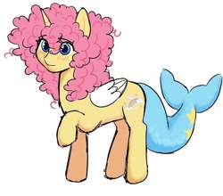 Size: 828x729 | Tagged: safe, artist:fuigumi, imported from derpibooru, oc, oc only, alicorn, pony, curly hair, pink hair, raised hoof, simple background, solo, stars, white background