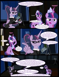 Size: 1042x1358 | Tagged: safe, artist:dendoctor, imported from derpibooru, mean twilight sparkle, twilight sparkle, alicorn, pony, comic:clone.., the last problem, alternate universe, clone, clothes, comic, computer, detonator, female, g4, glasses, laptop computer, older, older twilight, princess twilight 2.0, self paradox, self ponidox, twilight sparkle (alicorn), wing hands, wings