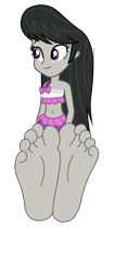 Size: 1100x2600 | Tagged: safe, artist:marcorulezzz, edit, imported from derpibooru, octavia melody, human, equestria girls, equestria girls series, spoiler:eqg series (season 2), barefoot, base used, belly button, clothes, feet, female, fetish, foot fetish, foot focus, midriff, simple background, smiling, soles, solo, swimsuit, toes, transparent background, vector