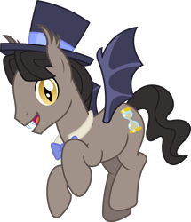 Size: 1756x2044 | Tagged: safe, artist:sketchmcreations, imported from derpibooru, doctor whooves, time turner, bat pony, bat wings, bowtie, collar, doctor who, ear fluff, eleventh doctor, fangs, flying, hat, male, matt smith, morbius, open mouth, raggedy doctor, raised hoof, reference, simple background, smiling, solo, species swap, stallion, top hat, transparent background, vector, voice actor joke, wings