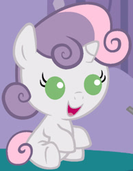 Size: 1920x2480 | Tagged: safe, artist:beavernator, edit, imported from derpibooru, sweetie belle, pony, unicorn, baby, baby belle, baby pony, cropped, cute, diasweetes, female, filly, foal, open mouth, open smile, smiling, solo, younger