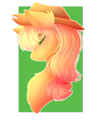 Size: 800x924 | Tagged: safe, artist:kat-the-true-kitkat, imported from derpibooru, applejack, earth pony, pony, bust, eyes closed, female, hat, mare, simple background, solo, transparent background