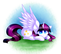 Size: 1600x1400 | Tagged: safe, artist:prettyshinegp, imported from derpibooru, oc, oc only, alicorn, pony, alicorn oc, female, horn, lying down, mare, prone, solo, wings