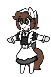 Size: 800x1200 | Tagged: safe, artist:seylan, imported from derpibooru, oc, oc only, oc:cherro, earth pony, pony, semi-anthro, bipedal, blushing, clothes, cute, dress, ear blush, female, gloves, lipstick, maid, makeup, mare, simple background, solo, t pose, white background