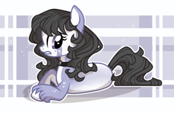 Size: 2440x1600 | Tagged: safe, artist:shore2020, imported from derpibooru, oc, oc only, earth pony, pony, choker, coat markings, female, lying down, mare, prone, solo, unshorn fetlocks