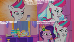 Size: 1280x720 | Tagged: safe, edit, edited screencap, editor:quoterific, imported from derpibooru, screencap, pipp petals, zipp storm, pegasus, pony, spoiler:g5, spoiler:my little pony: tell your tale, spoiler:tyts01e15, duo, female, g5, grin, making a foal of me, mare, my little pony: tell your tale, siblings, sisters, smiling, text