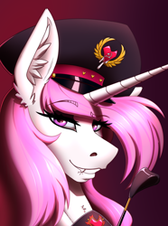 Size: 2000x2692 | Tagged: safe, artist:twotail813, imported from derpibooru, princess celestia, alicorn, princess molestia, bedroom eyes, bust, eyeshadow, fangs, female, horn, lip bite, looking at you, makeup, portrait, solo