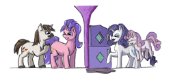 Size: 1200x545 | Tagged: safe, artist:da-exile, imported from derpibooru, cookie crumbles, hondo flanks, rarity, sweetie belle, pony, simple background, white background
