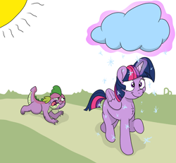 Size: 3091x2853 | Tagged: safe, artist:doodledonutart, imported from derpibooru, spike, twilight sparkle, alicorn, dragon, pony, abuse, atg 2022, cloud, comic, duo, go to sleep garble, hot, newbie artist training grounds, shitposting, snow, spikeabuse, sun, twibitch sparkle, twilight sparkle (alicorn), unicorn master race