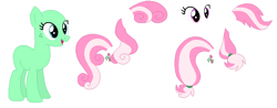 Size: 1006x394 | Tagged: safe, artist:selenaede, artist:thefandomizer316, imported from derpibooru, minty, earth pony, pony, base, g3, g3 to g4, g4, generation leap, green eyes, open mouth, pink eyes, simple background, white background