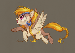 Size: 2100x1500 | Tagged: safe, artist:shore2020, imported from derpibooru, golden feather, princess celestia, pegasus, pony, spoiler:comic, spoiler:comic65, braid, braided tail, disguise, female, mare, solo, tail