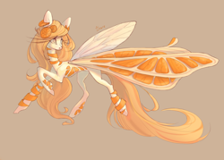 Size: 2100x1500 | Tagged: safe, artist:shore2020, imported from derpibooru, oc, oc only, fairy, fairy pony, original species, pony, butterfly wings, food, orange, solo, wings