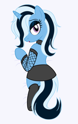 Size: 1668x2640 | Tagged: safe, artist:badumsquish, derpibooru exclusive, imported from derpibooru, trixie, pony, unicorn, body pillow, body pillow design, braid, choker, clothes, eyeshadow, female, fishnets, goth, lidded eyes, looking at you, looking back, looking back at you, lying, lying down, makeup, mare, open mouth, prone, sexy, skirt, smiling, solo