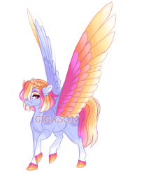 Size: 3200x3700 | Tagged: safe, artist:gigason, imported from derpibooru, oc, oc:azalea flame, pegasus, pony, colored wings, female, magical lesbian spawn, mare, multicolored wings, offspring, parent:amber laurel, parent:rainbow dash, simple background, solo, transparent background, wings