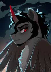 Size: 1280x1799 | Tagged: safe, artist:kaylemi, imported from derpibooru, oc, oc only, oc:somber(ghoulhowls), alicorn, pony, chest fluff, ear fluff, male, solo, stallion