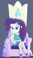 Size: 1080x1920 | Tagged: safe, artist:dashdeviant, imported from derpibooru, rarity, human, equestria girls, crossed legs, female, friendship throne, hand on chin, lidded eyes, looking at you, rarity peplum dress, smiling, smiling at you, solo, throne