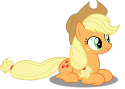 Size: 2899x2069 | Tagged: safe, artist:dashiesparkle, imported from derpibooru, applejack, earth pony, pony, look before you sleep, applejack's hat, cowboy hat, female, happy, hat, high res, looking at someone, lying down, mare, prone, shadow, smiling, solo, vector